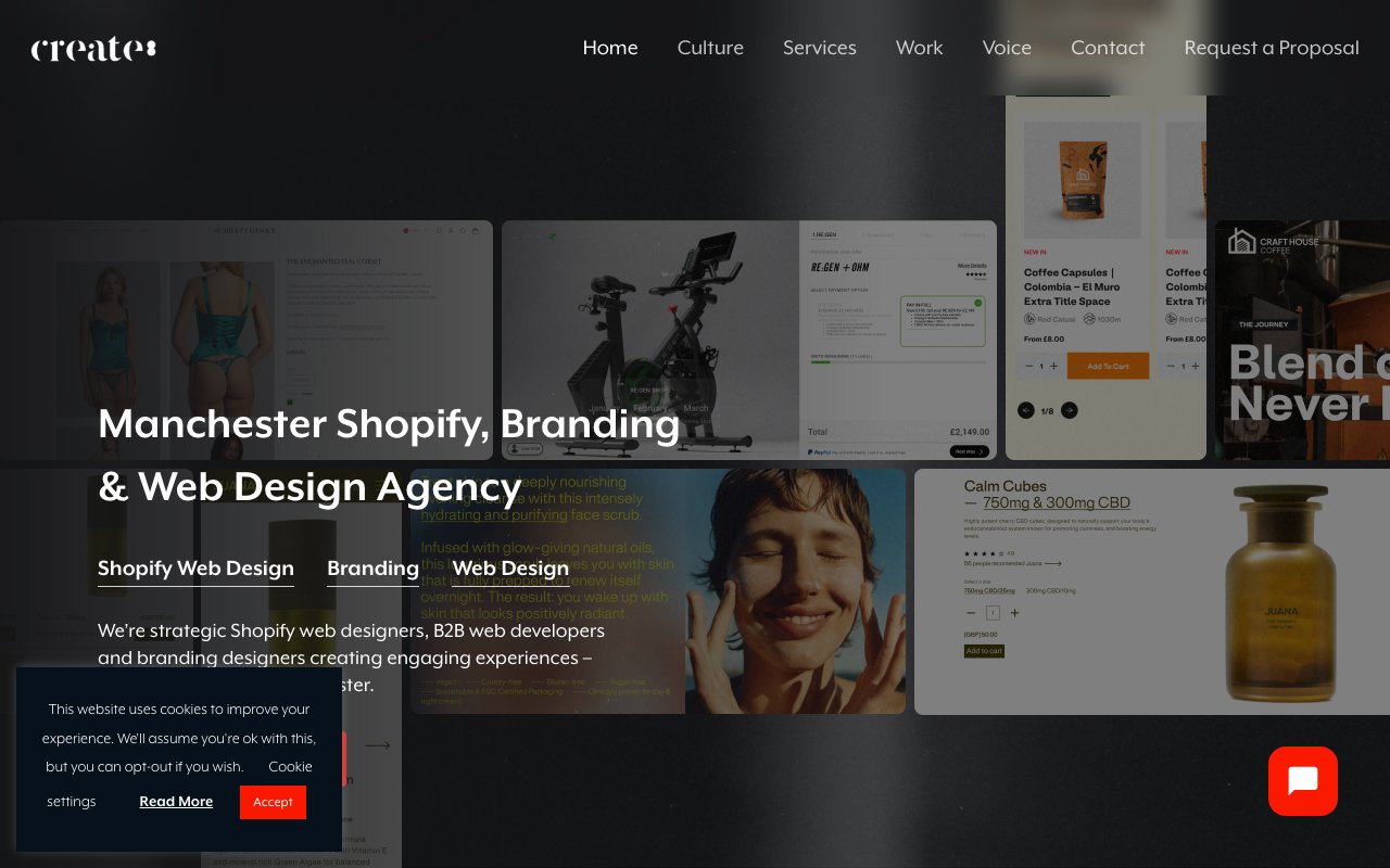 Create8 homepage — Shopify agency Stockport Manchester