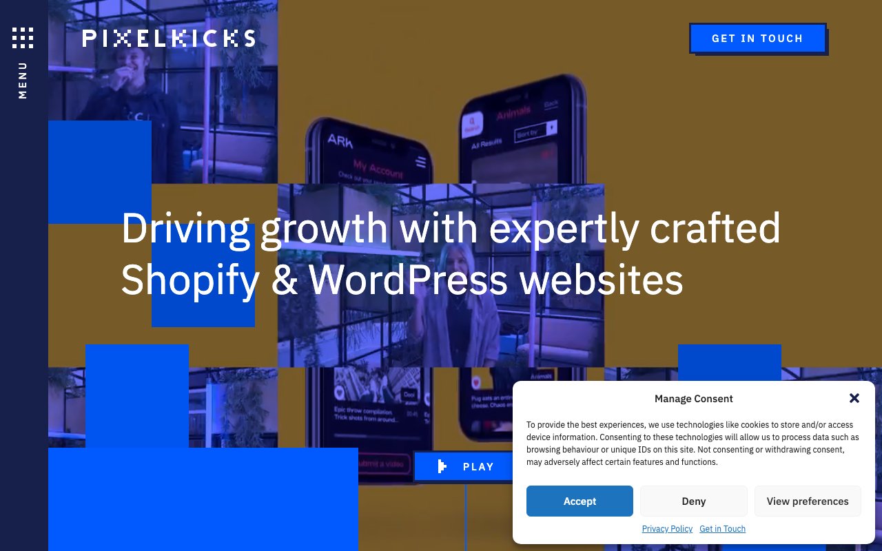 Pixel Kicks homepage — Shopify agency Manchester
