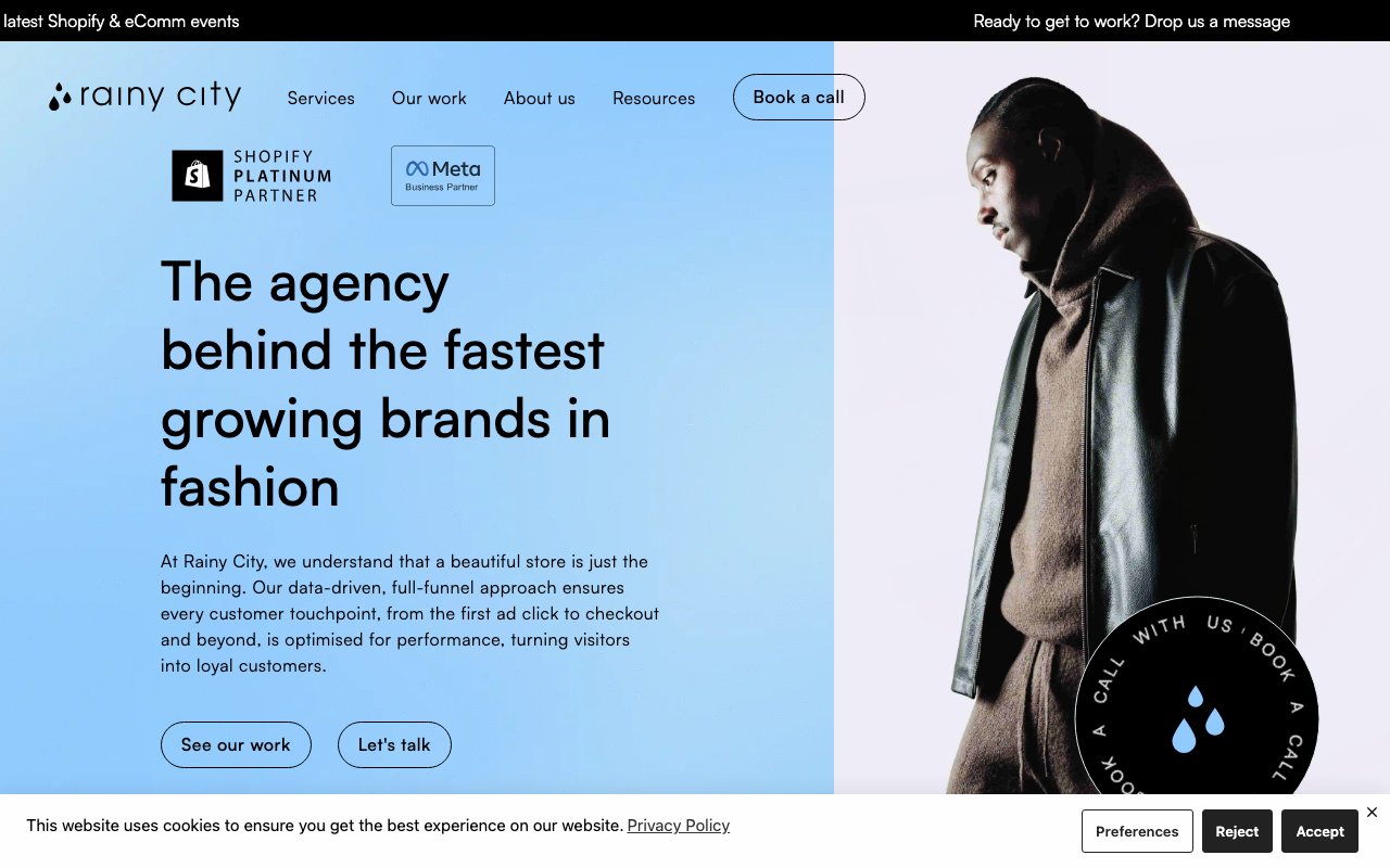 Rainy City Agency homepage — Shopify Platinum Partner Manchester