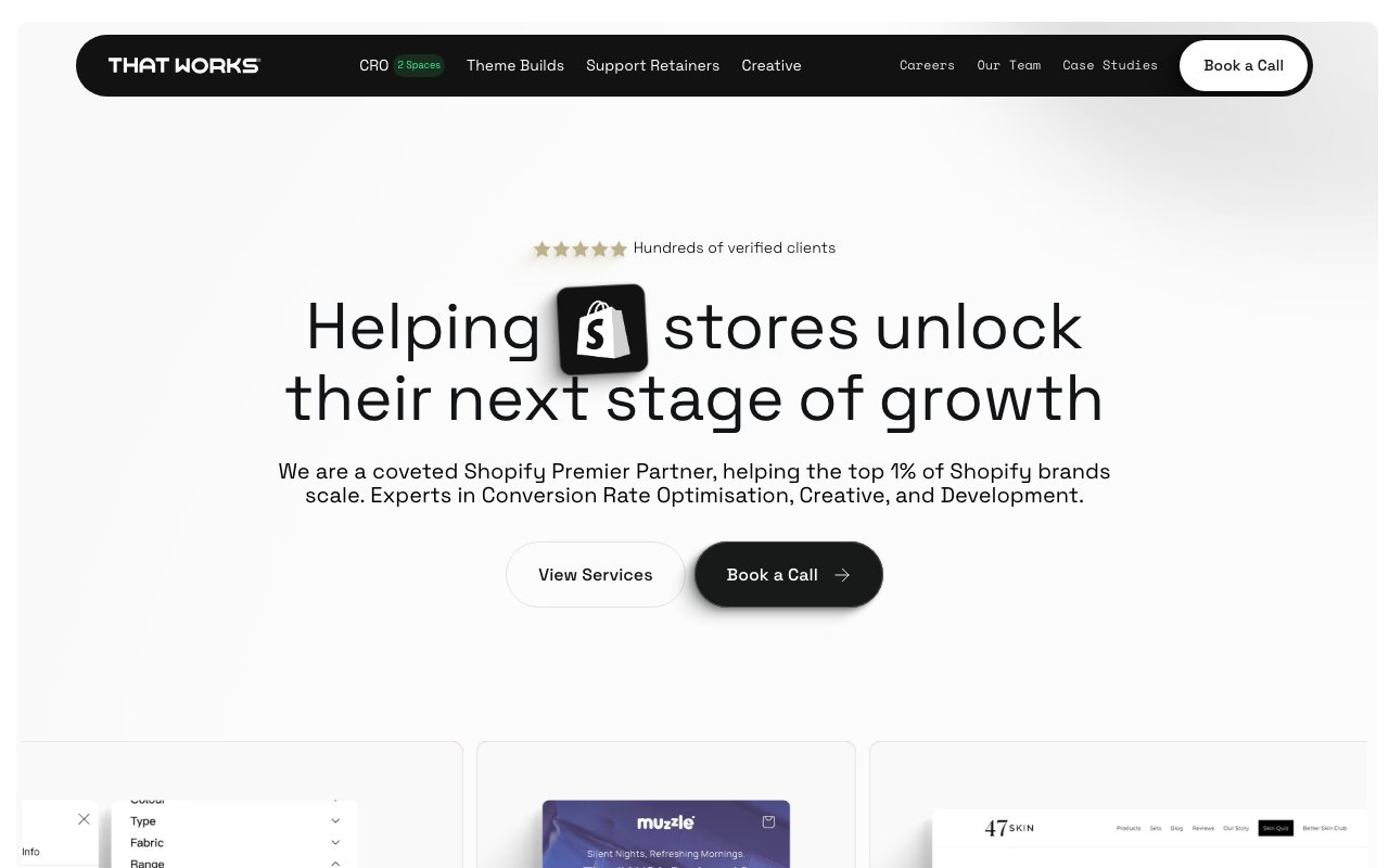 That Works Agency homepage — Shopify Premier Partner Leeds